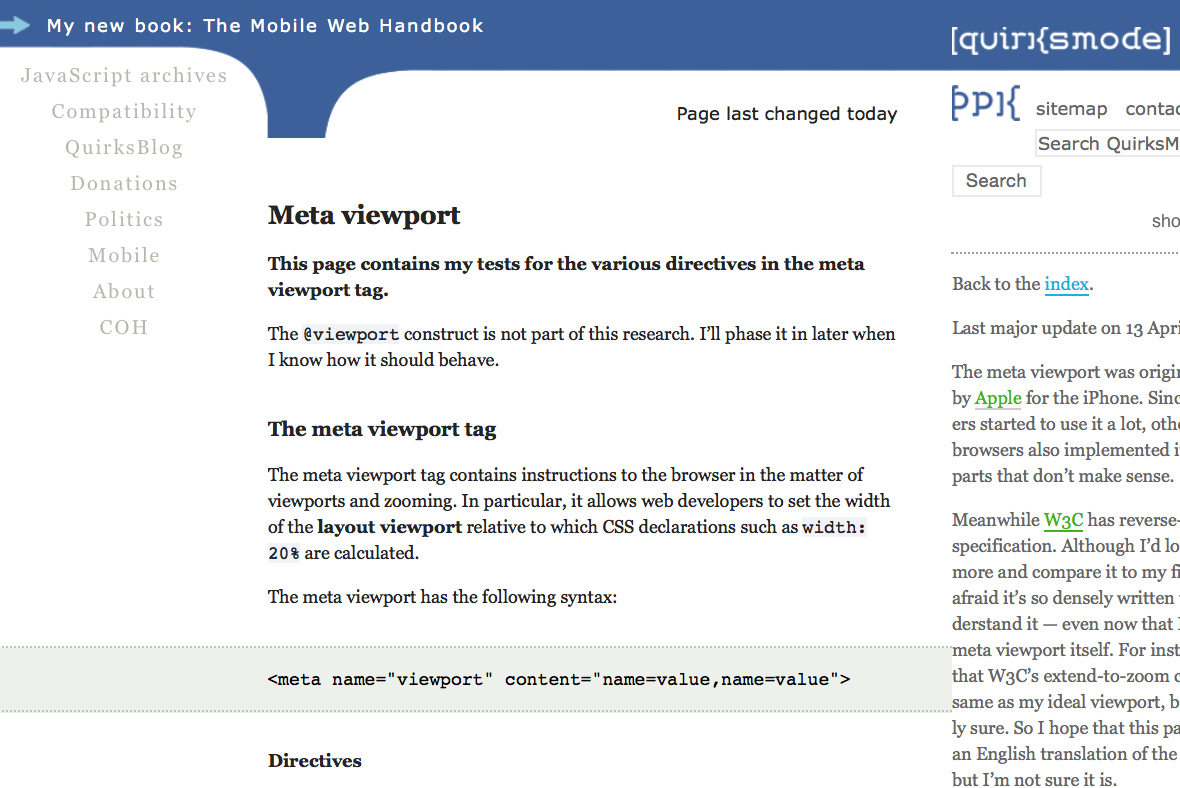QuirksMode’s viewport guide