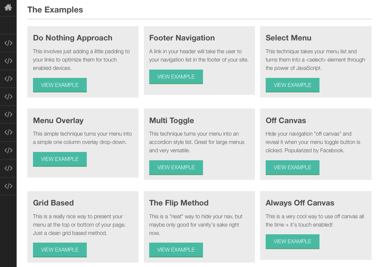 Examples of common responsive navigation